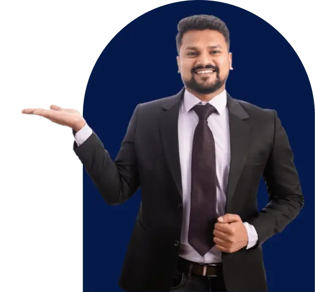 Smiling professional man aiming towards left